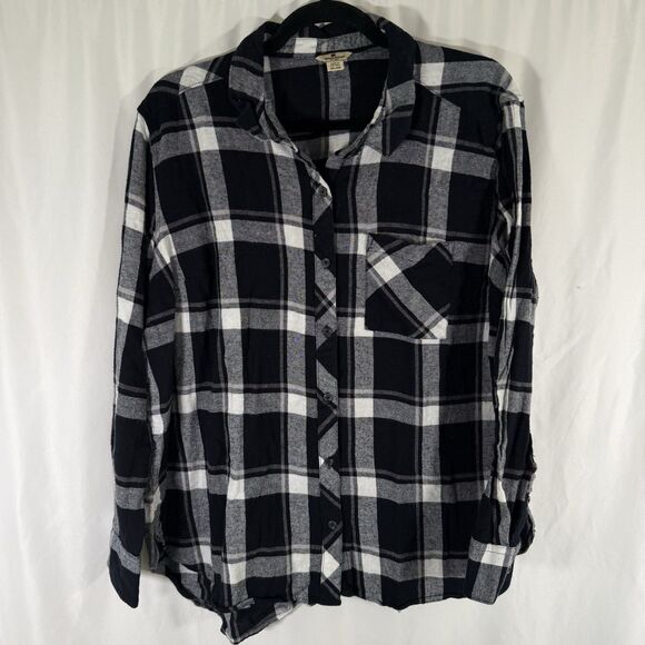 Woolrich Flannel Shirt Women's XXL Black White Plaid Button Up Long Sleeve Cotto - Picture 1 of 12